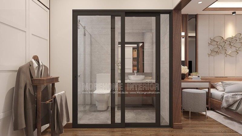 Cánh cửa trượt giúp bạn mở ra đóng vào không ảnh hưởng đến việc lấy mọi thứ xung quanh mà vẫn mang lại vẻ đẹp sang trọng, tiện nghi cho cả nhà hay vách tắm kính cửa trượt, hay ý tưởng sử dụng gạch ốp phòng tắm giả bê tông mang lại vẻ đẹp phòng tắm sang trọng phù hợp với các không gian như nhà phố, biệt thự.