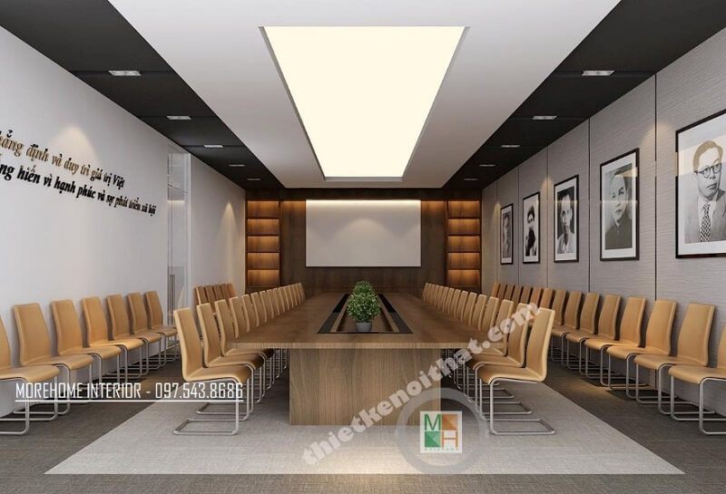 Mẫu thiết kế nội thất phòng họp văn phòng VCC đẹp kết hợp tranh canvas treo tường độc đáo.
