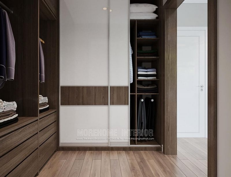 Tủ quần áo gỗ công nghiệp hiện đại có thiết kế đẹp mắt, phù hợp với phòng ngủ.